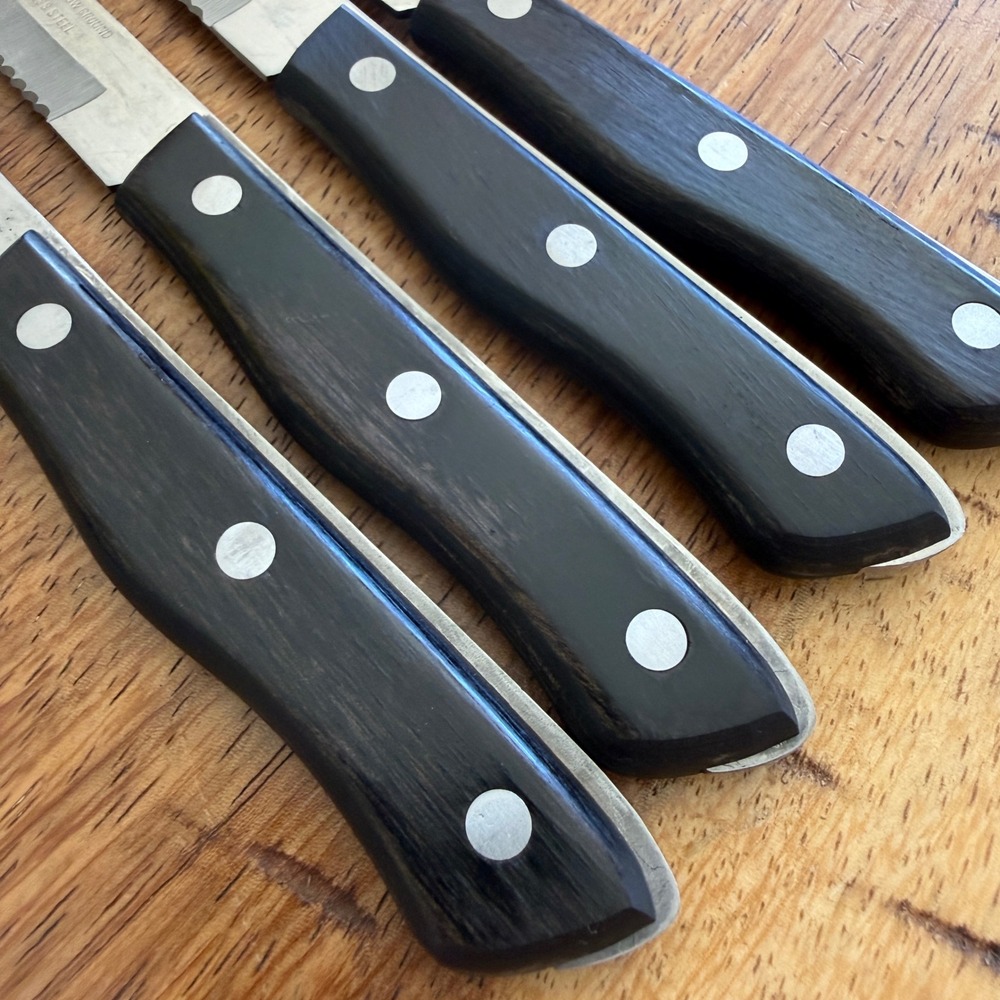 Set 4 Vintage Precision Hollow Ground Stainless Steel Steak Knives Japan Black - Picture 4 of 11